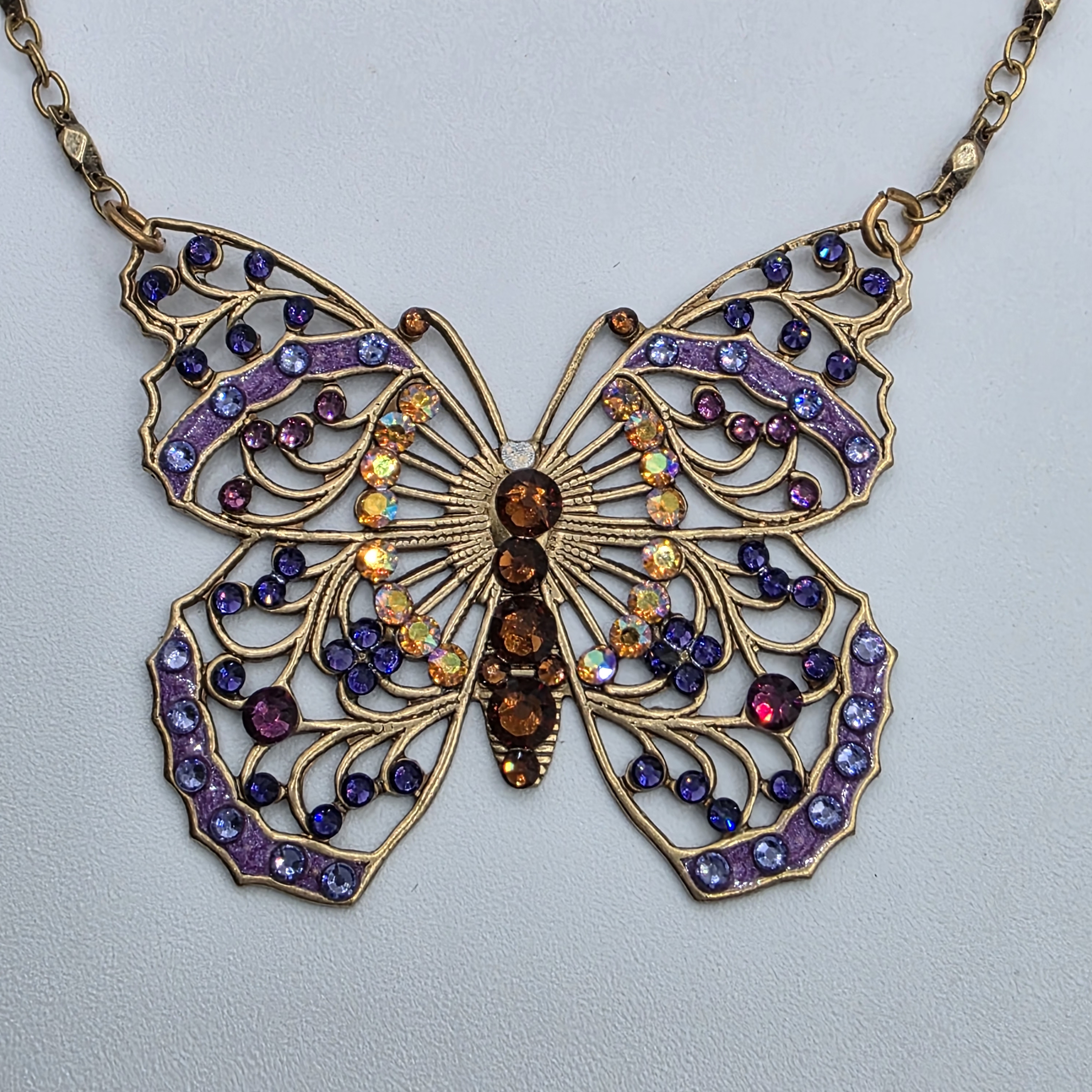 Anne Koplik Designs Butterfly Pendant Necklace With Purple And Gold Hues
